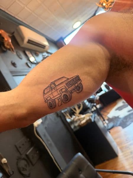 Line-work + Fine Line suv tattoo on Upper Arm by Miss_Vampira on TattMe