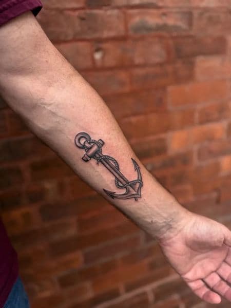 Black & Grey + Illustrative anchor tattoo on Forearm by Miss_Vampira on TattMe