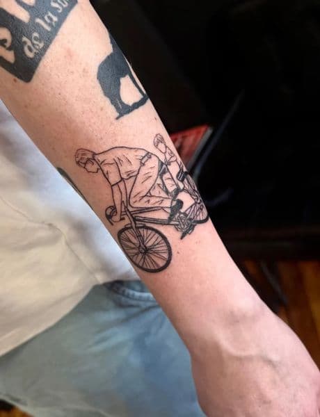 Line-work + Fine Line bicycle tattoo on Forearm by Miss_Vampira on TattMe