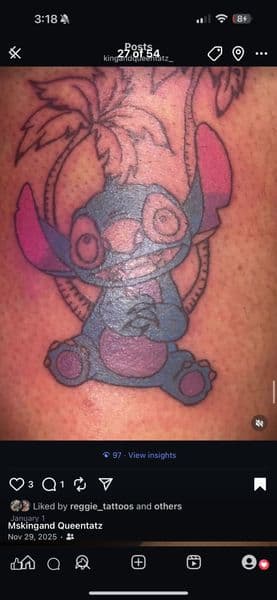 Cartoon + Pop Culture stitch tattoo on Thigh by kingandqueentatz on TattMe