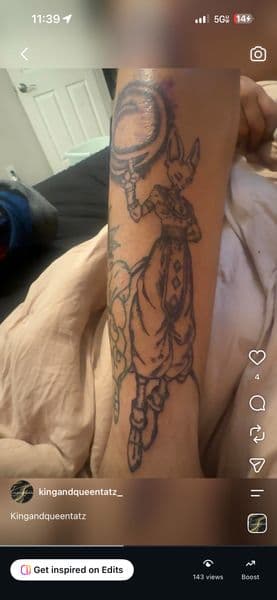 Anime + Line-work beerus tattoo on Shin by kingandqueentatz on TattMe