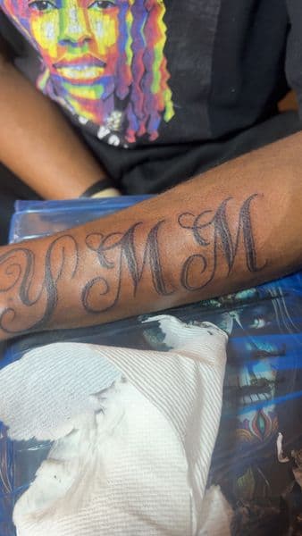 Lettering + Script lettering tattoo on Forearm by kingandqueentatz on TattMe