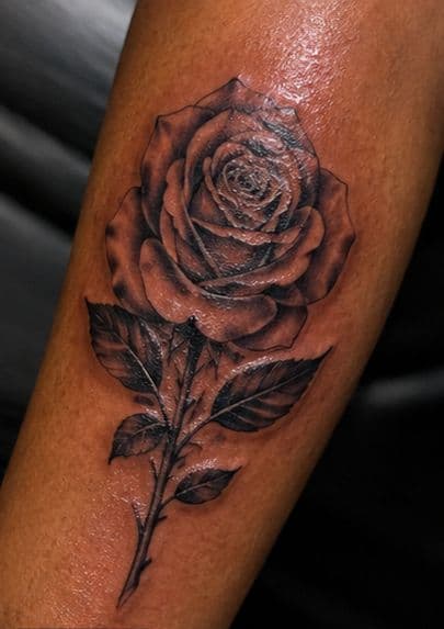 Black & Grey + Floral rose tattoo on Forearm by blavkink_dave on TattMe