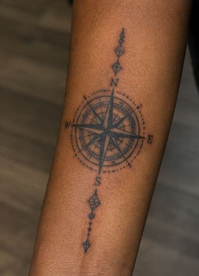 Fine Line + Black-work compass tattoo on Forearm by blavkink_dave on TattMe