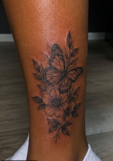 Fine Line + Black & Grey butterfly tattoo on Ankle by blavkink_dave on TattMe