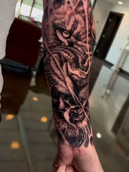 Realism + Black & Grey tiger tattoo on Forearm by coreink on TattMe