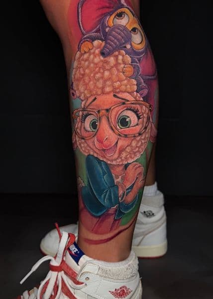 Color + Illustrative sheep tattoo on Calf by coreink on TattMe