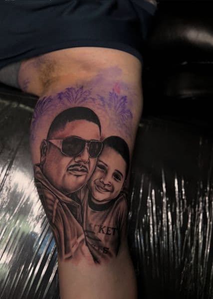 Realism + Black & Grey portraits tattoo on Thigh by coreink on TattMe
