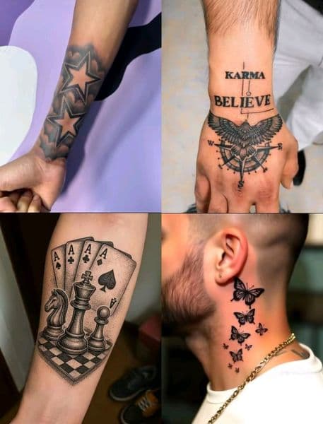 Black & Grey + Illustrative stars tattoo on Forearm by bruce_mills on TattMe