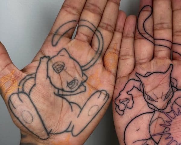 Line-work + Anime mew tattoo on Hand by spilledinkz on TattMe