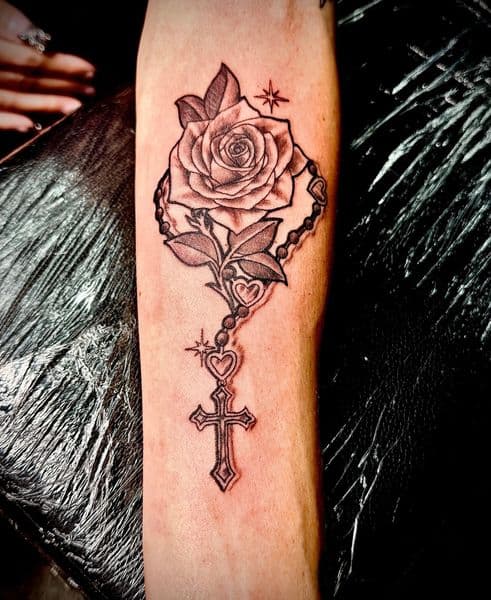 Black & Grey + Illustrative rose tattoo on Forearm by Urban_Ink_Studio_ on TattMe