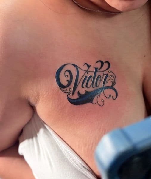 Lettering + Script lettering tattoo on Sternum by Urban_Ink_Studio_ on TattMe