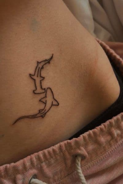 Fine Line + Minimalist sharks tattoo on Hip by devil_tats_999 on TattMe