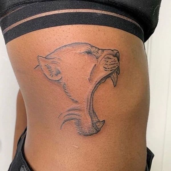 Line-work + Black & Grey lioness tattoo on Ribs by devil_tats_999 on TattMe