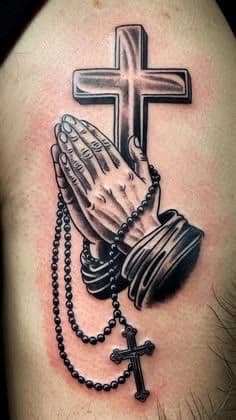 Black & Grey + Realism praying hands tattoo on Upper Arm by devil_tats_999 on TattMe