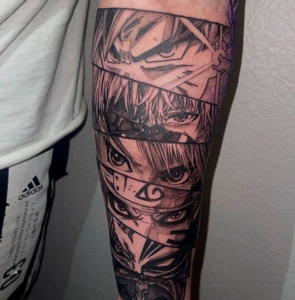 Anime + Black & Grey anime eyes tattoo on Forearm by trendellatattoos on TattMe