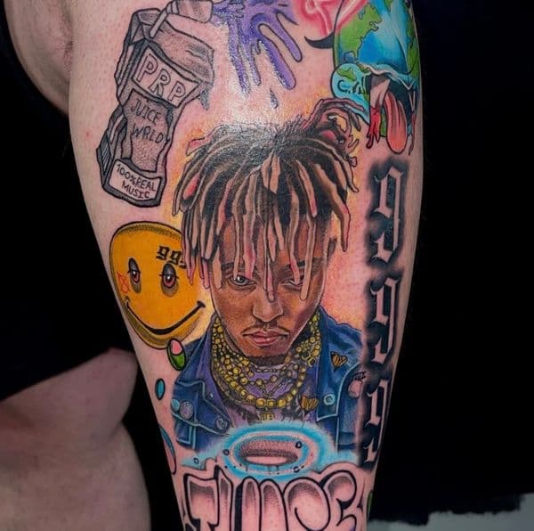 Color + Portrait portrait tattoo on Calf by trendellatattoos on TattMe