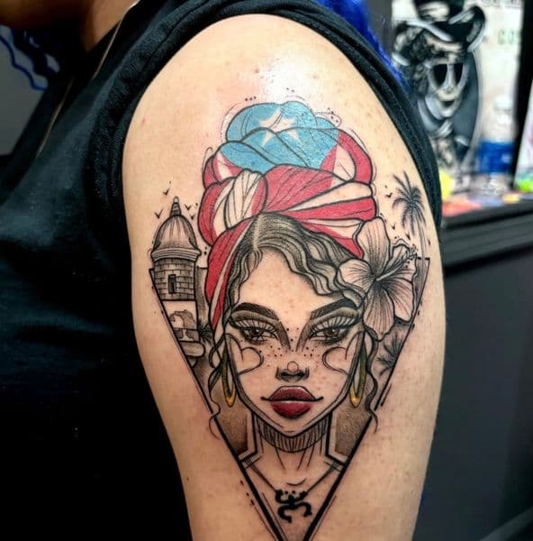 Illustrative + Color woman tattoo on Upper Arm by trendellatattoos on TattMe