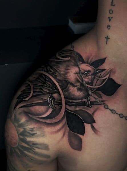 Black & Grey + Realism bird tattoo on Shoulder by trendellatattoos on TattMe
