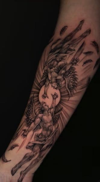 Black & Grey + Realism angels tattoo on Forearm by trendellatattoos on TattMe