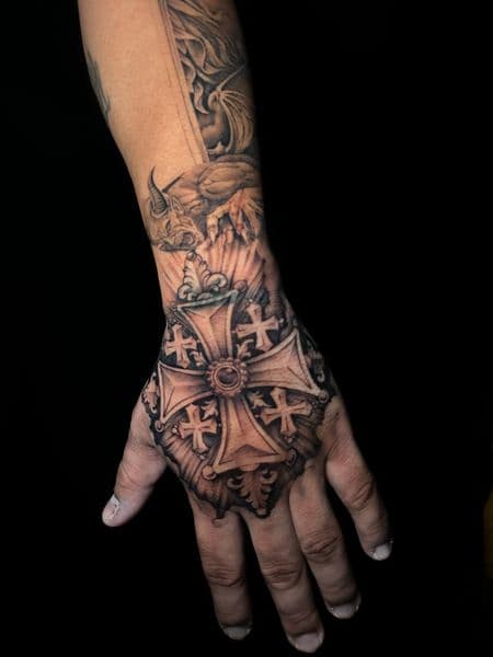 Black & Grey + Realism cross tattoo on Hand by danibtat2 on TattMe