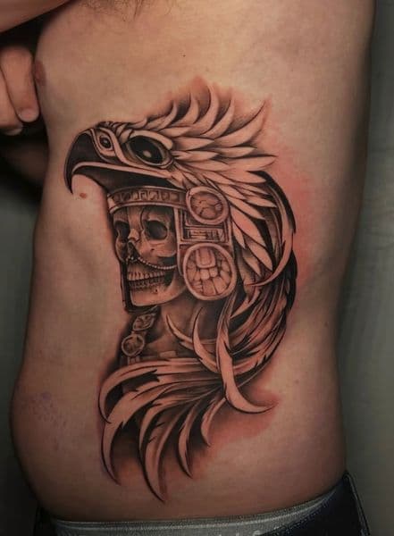 Black & Grey + Chicano skull tattoo on Ribs by danibtat2 on TattMe