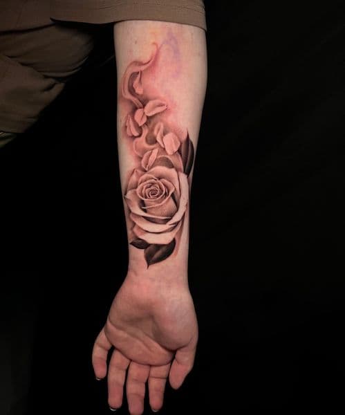 Black & Grey + Realism rose tattoo on Forearm by danibtat2 on TattMe
