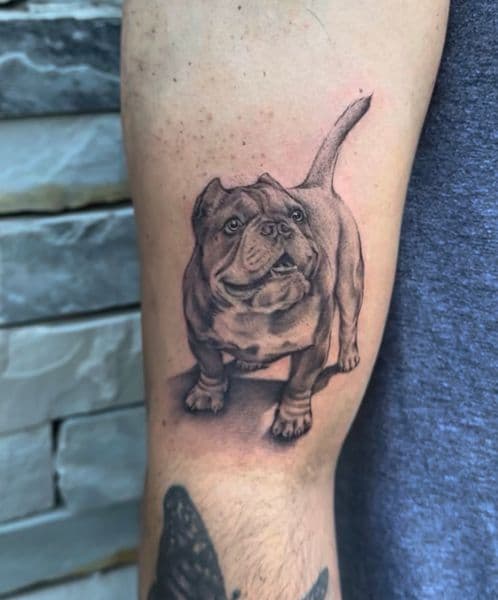 Black & Grey + Realism dog tattoo on Upper Arm by danibtat2 on TattMe