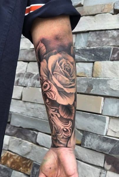 Black & Grey + Realism rose tattoo on Forearm by danibtat2 on TattMe