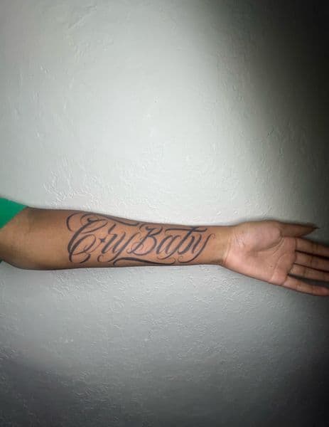 Lettering + Script lettering tattoo on Forearm by thesharkmarcel on TattMe