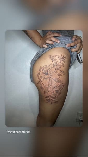 Fine Line + Floral flowers tattoo on Hip by thesharkmarcel on TattMe