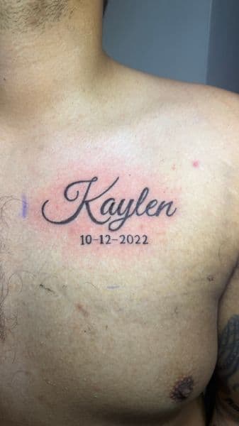 Lettering + Script name tattoo on Chest by Logii_Tattoo on TattMe