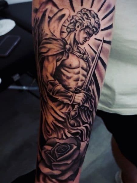 Black & Grey + Realism archangel tattoo on Forearm by MavelTatts on TattMe