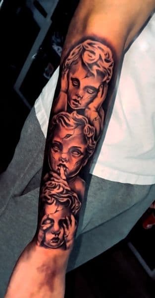 Black & Grey + Realism cherubs tattoo on Forearm by MavelTatts on TattMe
