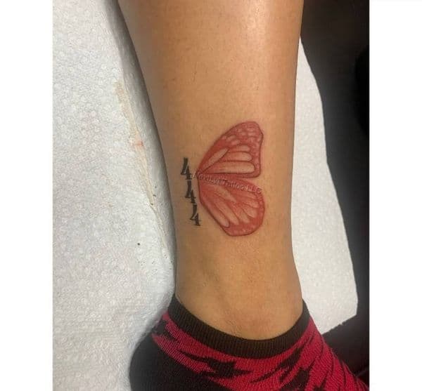 Color + Minimalist butterfly wing tattoo on Ankle by n3xtlvltatt on TattMe