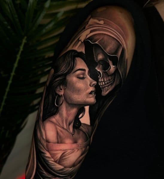 Realism + Black & Grey woman tattoo on Upper Arm by Sydd_Tattoo_studio_ on TattMe