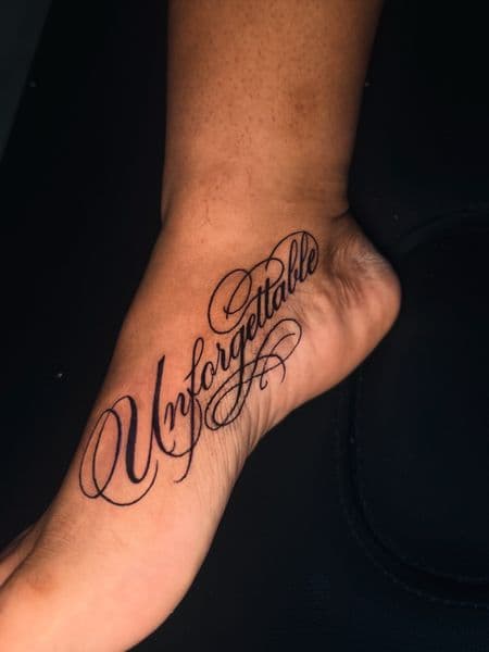 Script + Lettering lettering tattoo on Foot by inkedbyaneye on TattMe