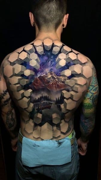 Realism + Color mountains tattoo on Upper Back by oliva on TattMe