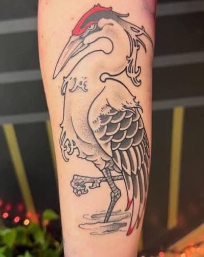Japanese + Black & Grey crane tattoo on Forearm by sexy_tatts on TattMe