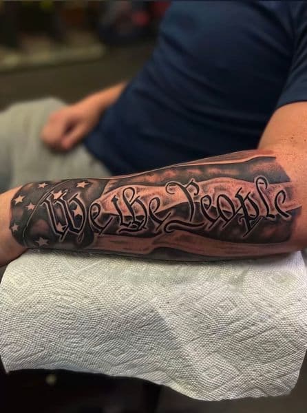 Black & Grey + Lettering we the people tattoo on Forearm by sexy_tatts on TattMe