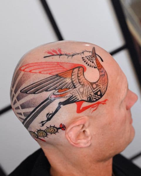 Illustrative + Color bird tattoo on Scalp by sexy_tatts on TattMe