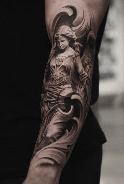 Black & Grey + Realism angel tattoo on Upper Arm by Bang_Bang_Tattoo on TattMe