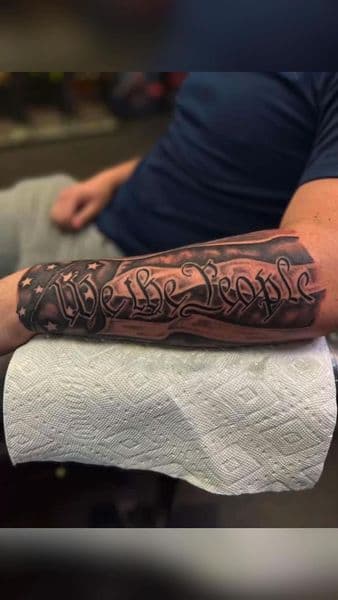Black & Grey + Lettering we the people tattoo on Forearm by Bang_Bang_Tattoo on TattMe