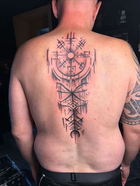 Black-work + Geometric symbols tattoo on Spine by Insane_Ink_Studio_ on TattMe