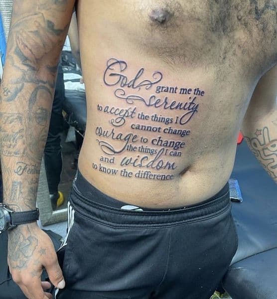 Lettering + Script scripture tattoo on Ribs by Marcus_Ink on TattMe