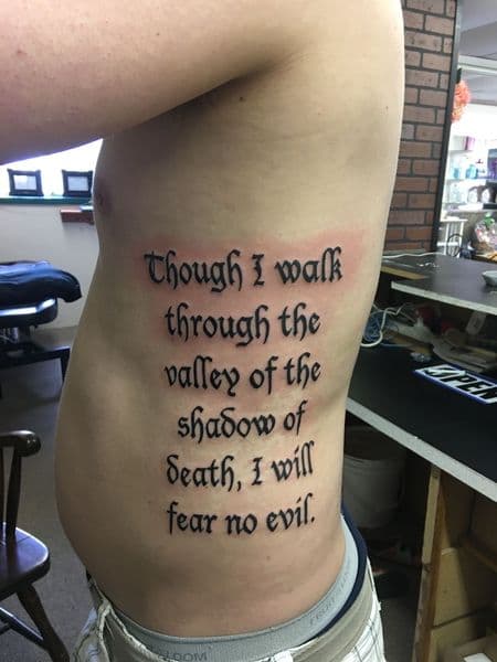 Lettering + Script quote tattoo on Ribs by Marcus_Ink on TattMe