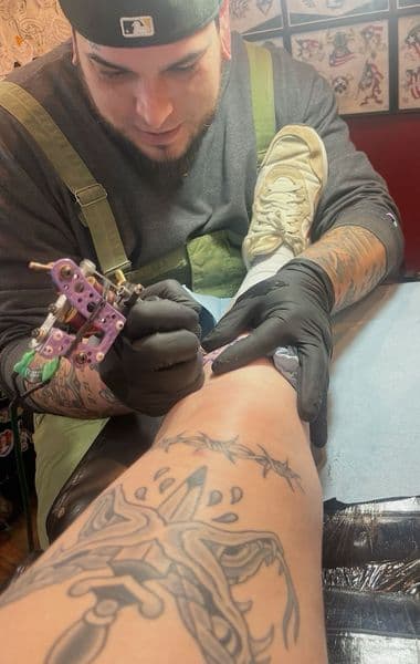 Black & Grey + Line-work barbed wire tattoo on Thigh by Marcus_Ink on TattMe
