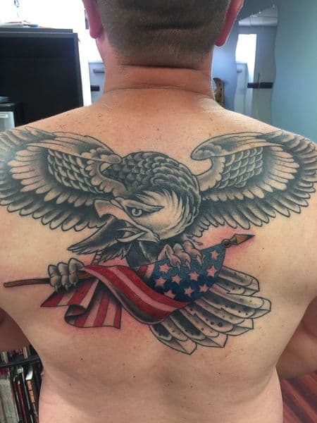American Traditional + Traditional eagle tattoo on Upper Back by Marcus_Ink on TattMe