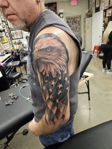 Realism + Black & Grey eagle tattoo on Half Sleeve by Marcus_Ink on TattMe