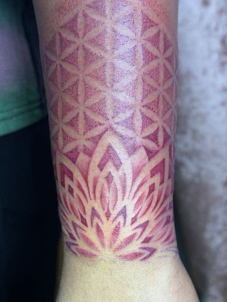 Geometric + Dot-work flower of life tattoo on Forearm by Ana_Cloud on TattMe